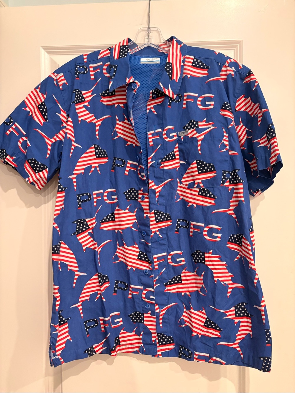 Columbia PFG patriotic fishing shirt
